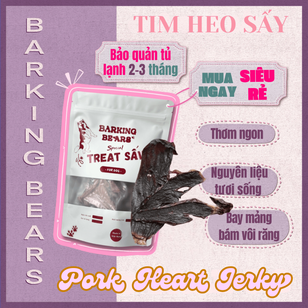 Treat Bánh Thưởng Cho Chó Tim Heo Sấy Giòn Sạch Răng Bay Mảng Bám Không Hôi Miệng [Barking Bears]