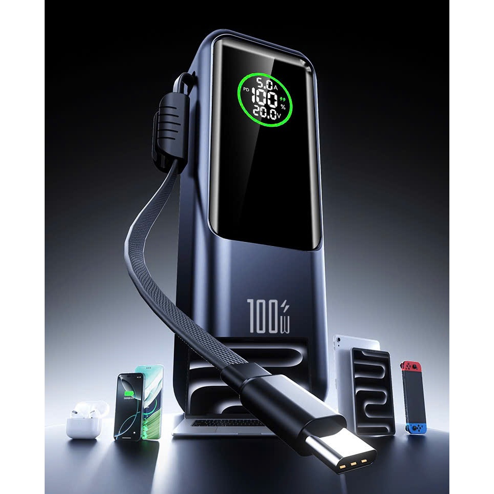 [45] Box sạc dự phòng PD 100w 4 cell 21700 có dây TypeC 65W màn hình màu sắc nét ( Không có pin )