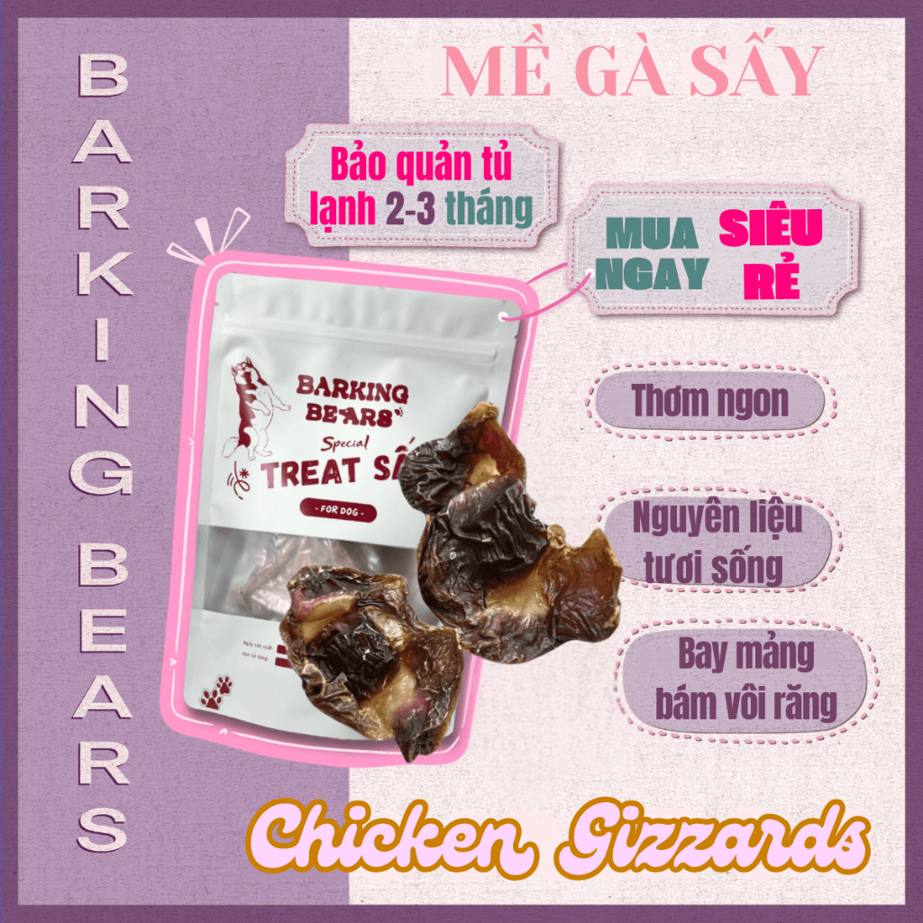 [Barking Bears] Mề Gà Sấy Giòn Sạch Răng Bay Mảng Bám Cho Chó
