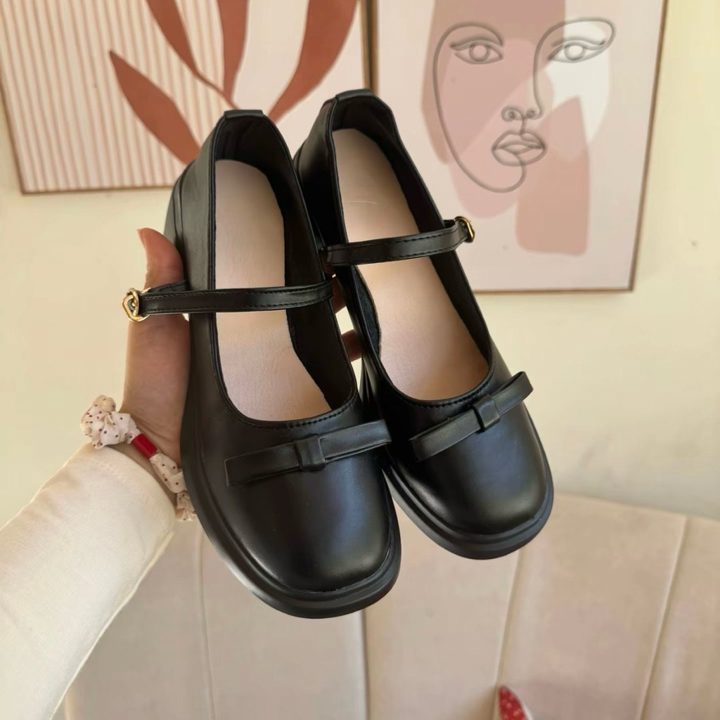 Giày lolita nữ cao gót 5-7p da bóng quai dán cao cấp