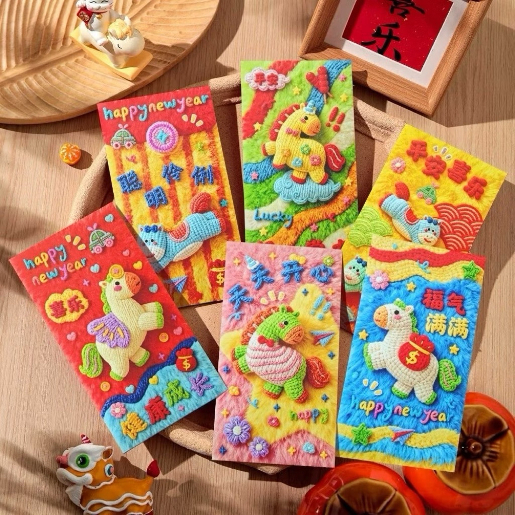 Combo Bao Lixi Ngựa Thổ Cẩm Giả Thêu In Bìa Đẹp ,Hoạ Tiết May Mắn, Phong Thuỷ, Bao Lixi Tết Bính Ngọ