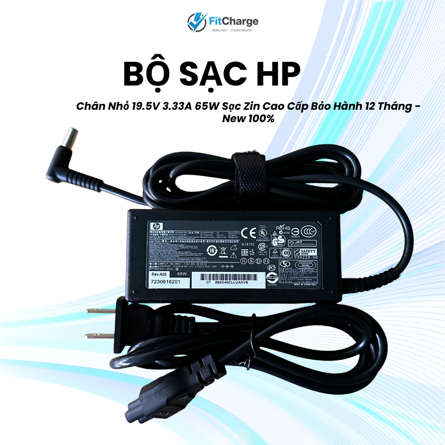 Sạc Laptop HP Chân Nhỏ 65W, hàng zin cao cấp