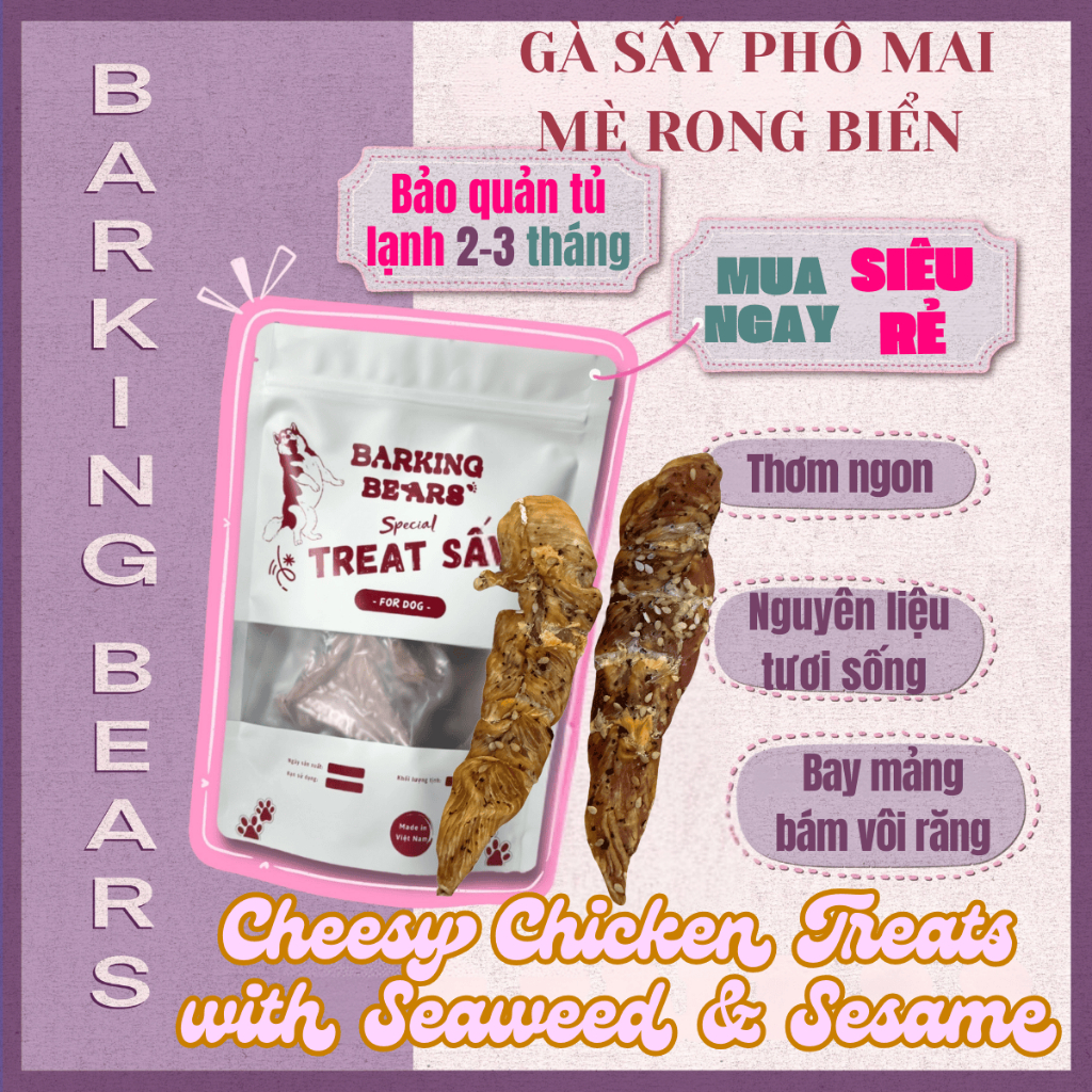 Snack gà sấy phô mai mè rong biển cho chó bánh thưởng thức ăn vặt dinh dưỡng, bổ sung Omega 3 Barkin