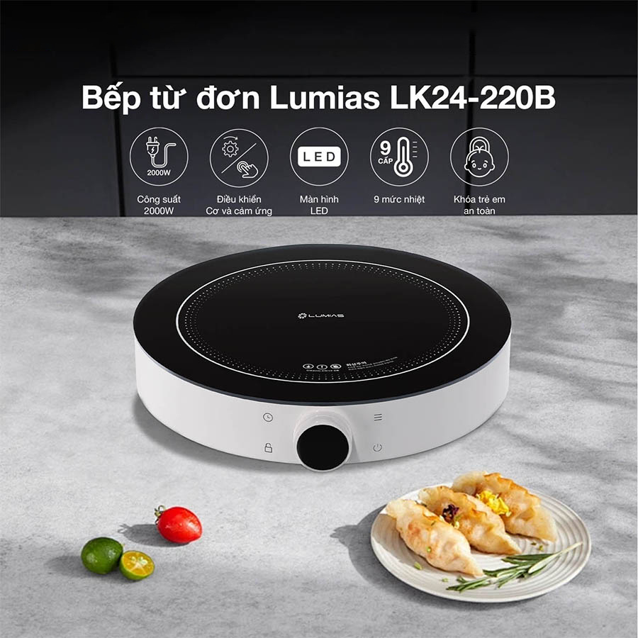 Bếp từ đơn Lumias LK24-220B/220W - Hàng chính hãng - Khóa trẻ em - Có hẹn giờ
