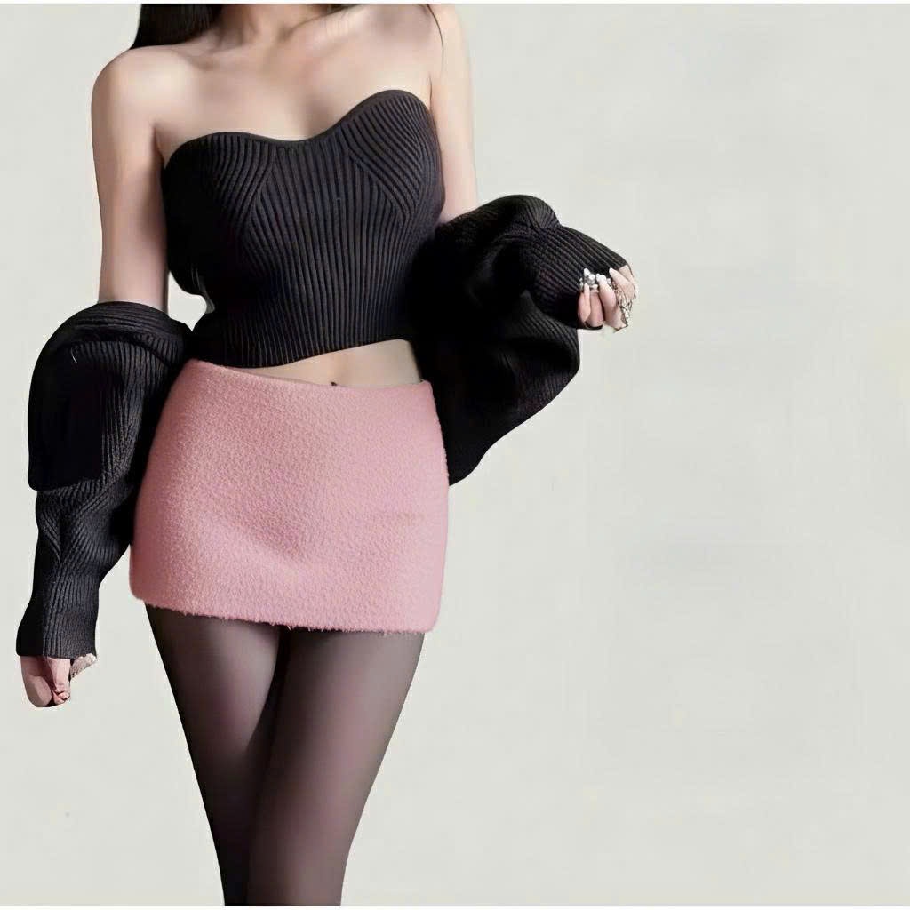 (TÁO ĐỎ BIGSIZE 55-90KG)CV67  CHÂN VÁY LÔNG THỎ CẠP TRỄ BIGSIZE FROM NGẮN