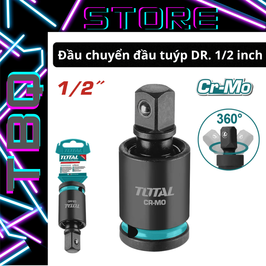 Khớp Nối Vạn Năng 1/2" TOTAL THIUJ1202 - Đầu Lắt Léo Xoay 360 Độ, Thép CrMo Chịu Lực Súng Bắn Ốc