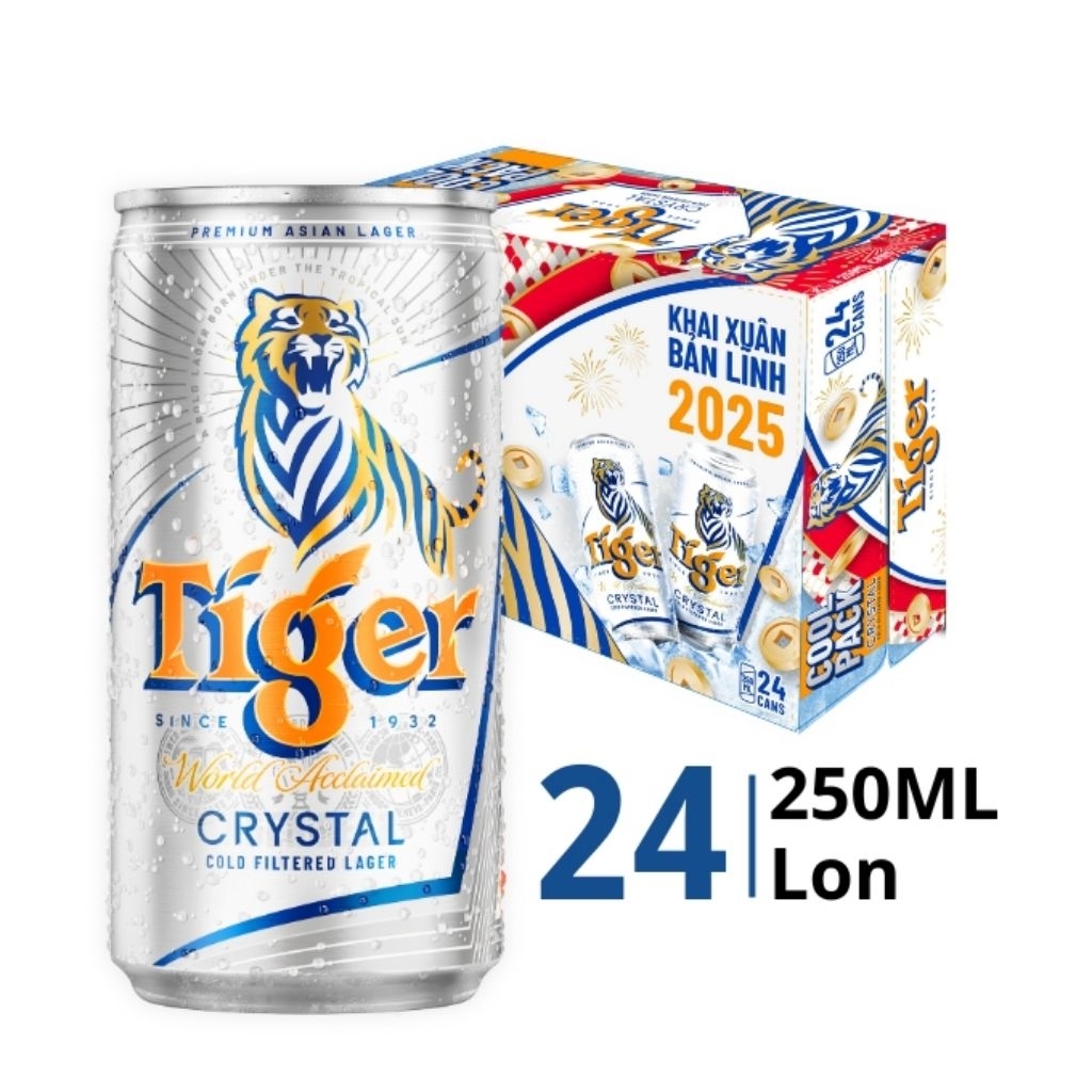 thùng 24lon bia tiger bạc cool pack lon 250ml đậm đà thơm ngon chuẩn gu cho phái mạnh