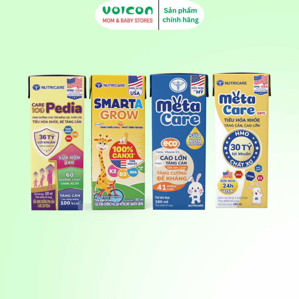 THÙNG Sữa bột pha sẵn Nutricare Care 100 Pedia, Smarta Grow, MetaCare & MetaCare Opti chính hãng