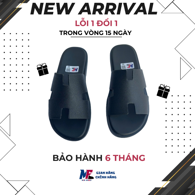 Dép Chữ H Nam BST 2025 - MS010,Full Box, Quai Chữ H, Màu Full Đen Basic,Quai Da Microfiber,BH 12Thg
