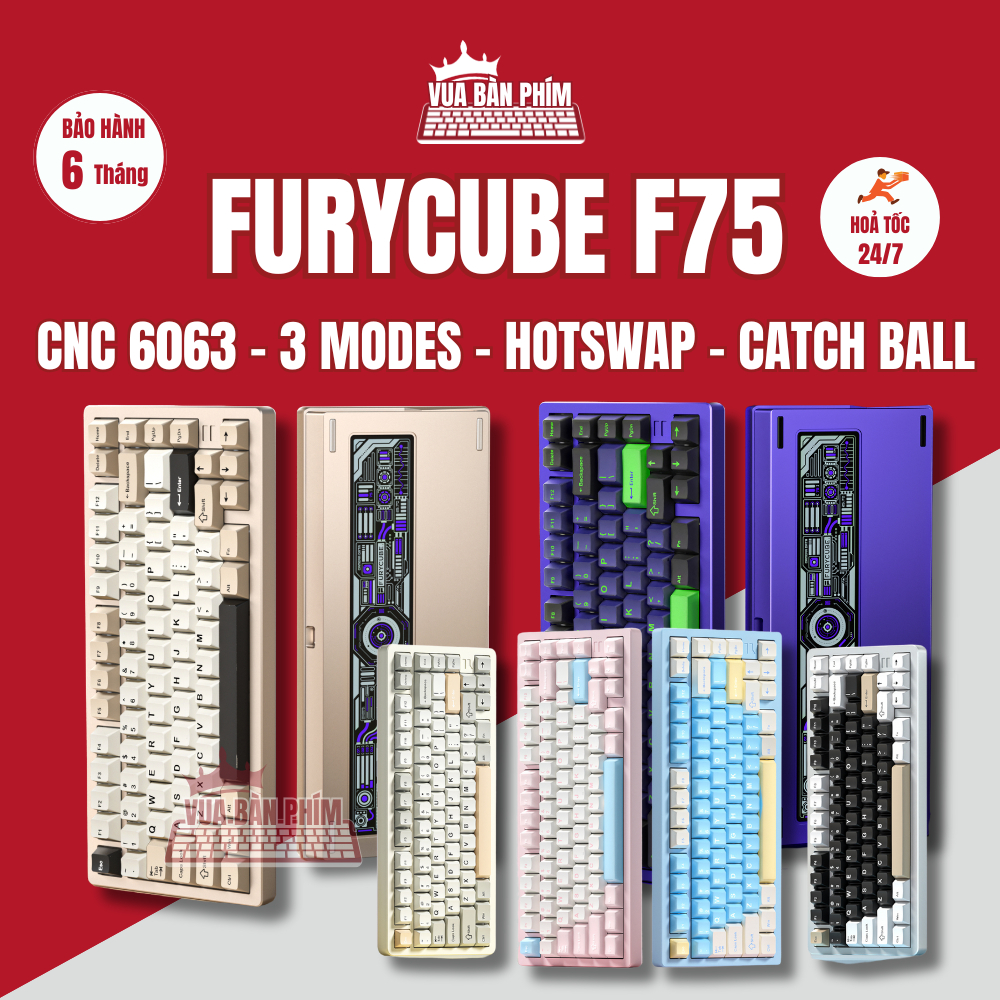 [Hàng Sẵn] Bàn phím cơ Furycube F75 | f75 pro không dây , mạch xuôi , nhôm cnc , led rgb , hotswap ,