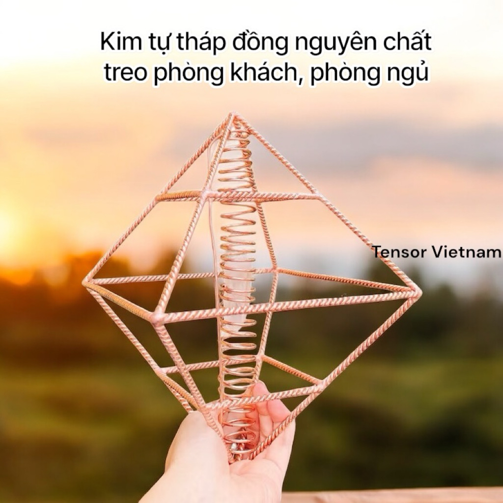 TẶNG THẠCH ANH Kim tự tháp đồng nguyên chất khối Octahedron hình học thiêng Platonic, kim tự tháp đè