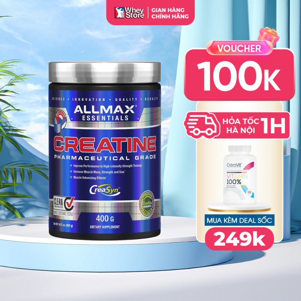 Bột Tăng Sức Mạnh Cơ Bắp Allmax Essentials Creatine Pharmaceutical Grade 400g Chính Hãng