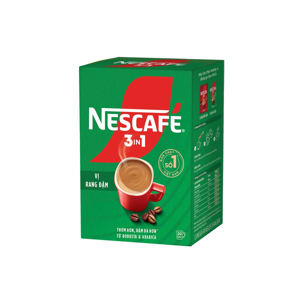Cà Phê Nescafe 3in1 Vị Rang Đậm Hộp Xanh 20 Gói*16G