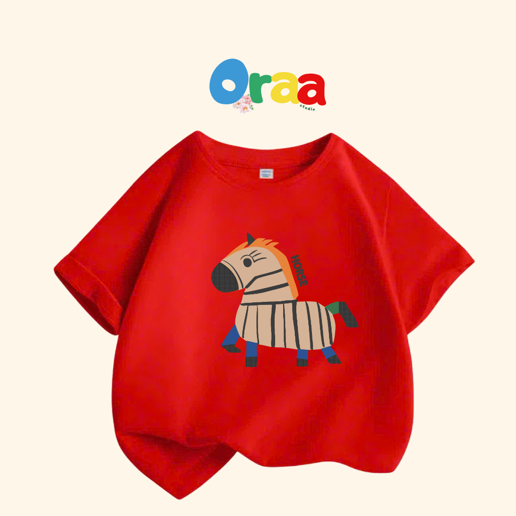 (9kg-92kg) Áo thun gia đình TẾT 2026 CHÚ NGỰA VẰN nâu cotton 4 chiều mềm, mịn, mát_Oraa studio