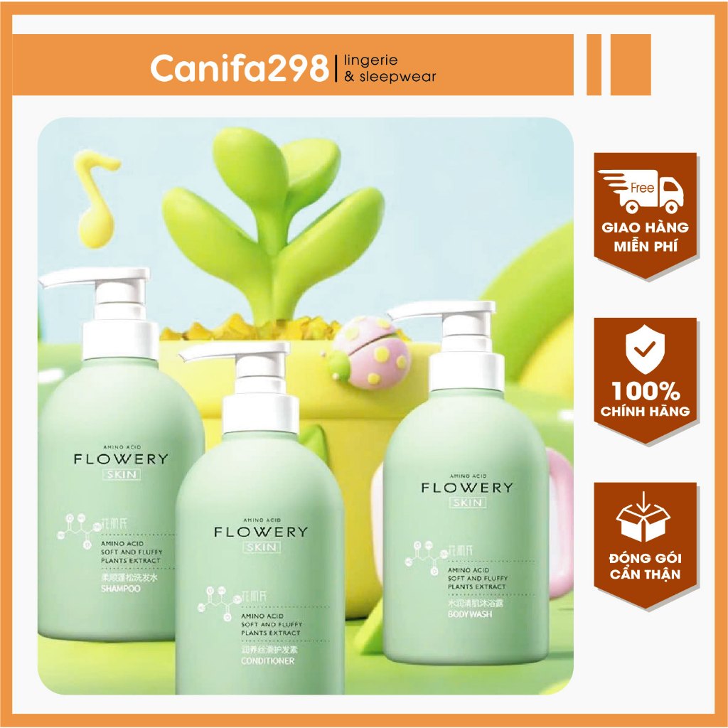 Combo dầu gội, dầu xả nước hoa muối biển Flowery 500ml
