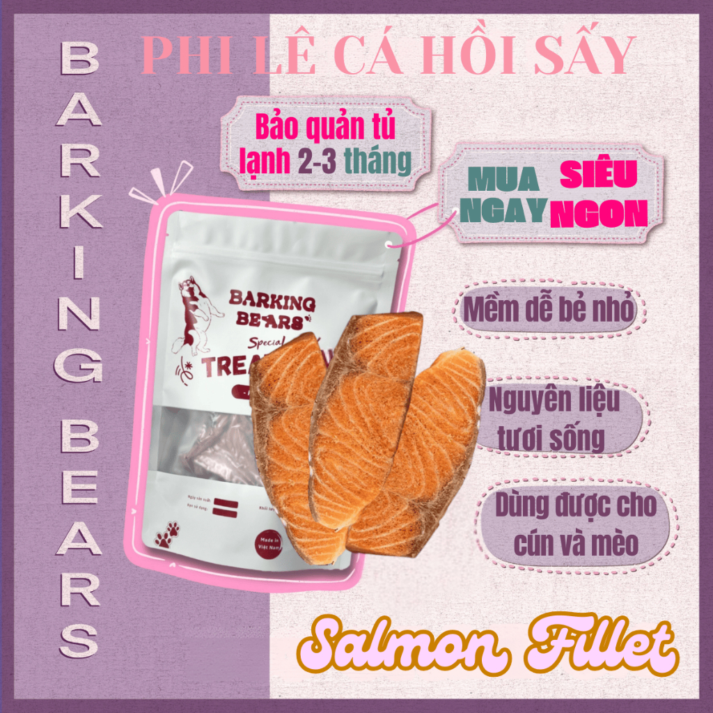 Phi lê Cá hồi sấy cho chó mèo giàu Omega 3 và dầu cá giúp mượt lông giàu đạm bổ sung protein tự nhiê