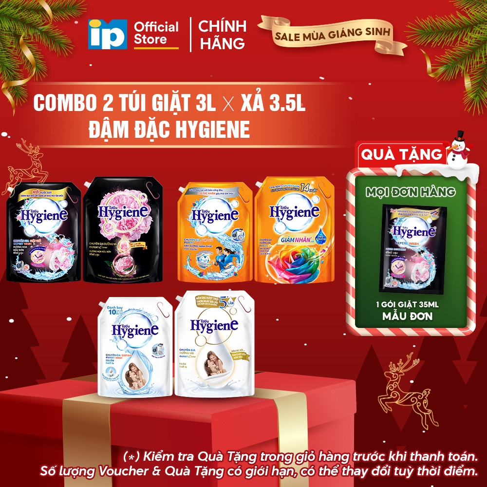  Combo Túi Nước Giặt Đậm Đặc Hygiene 3L x Nước Xả Vải Đậm Đặc Hygiene 3.5L  Dịu Êm  Ánh Dương Hạnh Phúc  Hoa Mẫu Đơn  