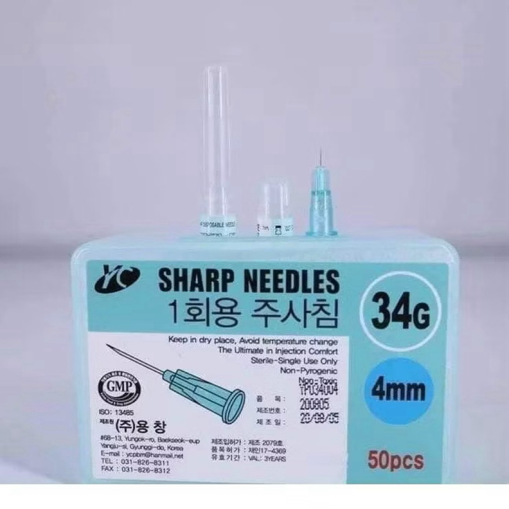 Đầu Kim 34G 4mm Xanh Sharp Chính Hãng Hàn Quốc.Kim Tiêm Meso, Tiêm PRP Căng Bóng Da Hàng Loại 1