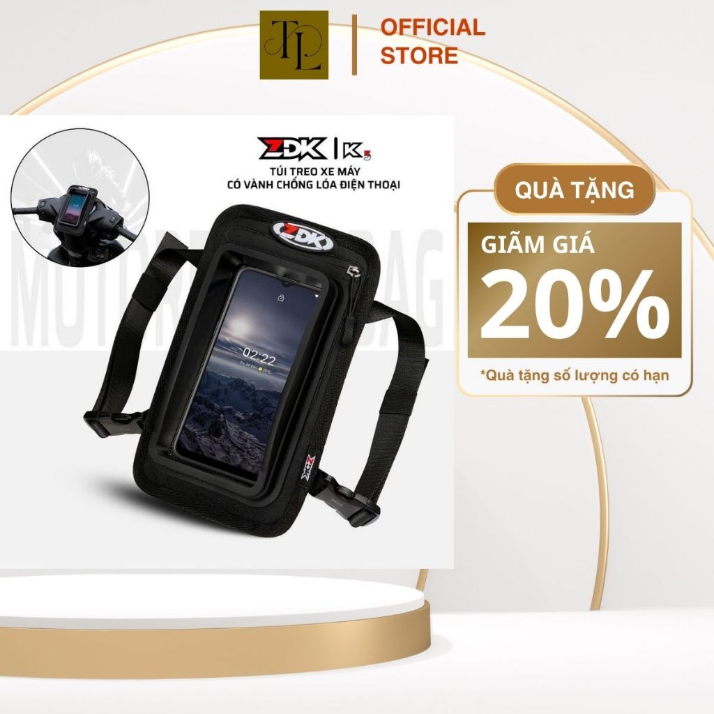 Túi Treo Đầu Xe Máy ZDK K1, ZDK K5, Túi Treo Ghi Đông Xe Dùng Được Cảm Ứng Điện Thoại, Có Sạc Đi Phư