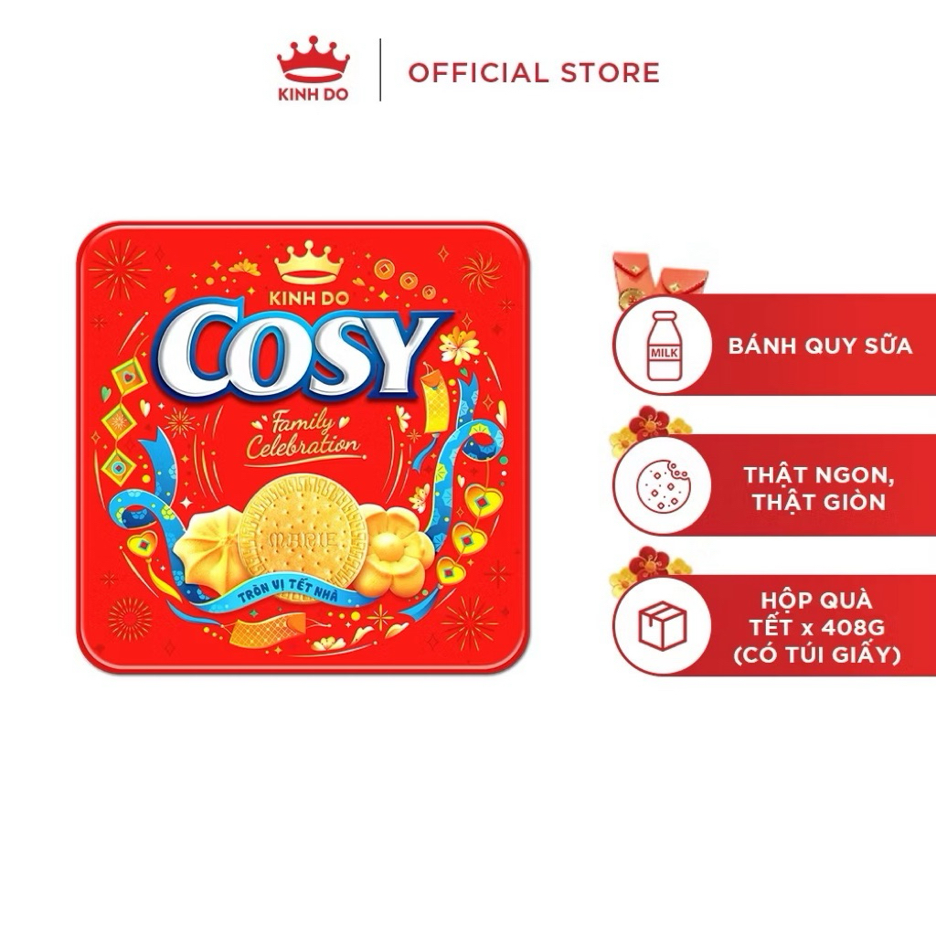 [CÓ TÚI GIÂY] Bánh quy Cosy bơ thập cẩm và Marie Tết, hộp quà Tết 408g