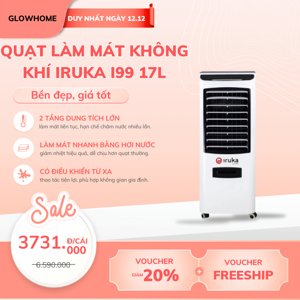 Quạt làm mát không khí Iruka I99 17L – Quạt hơi nước làm mát nhanh, có điều khiển từ xa