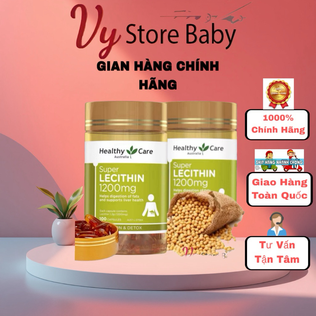 Mầm đậu nành Super Lecithin 1200mg Healthy Care, 100 viên, Úc ( tinh chất mầm đậu nành)