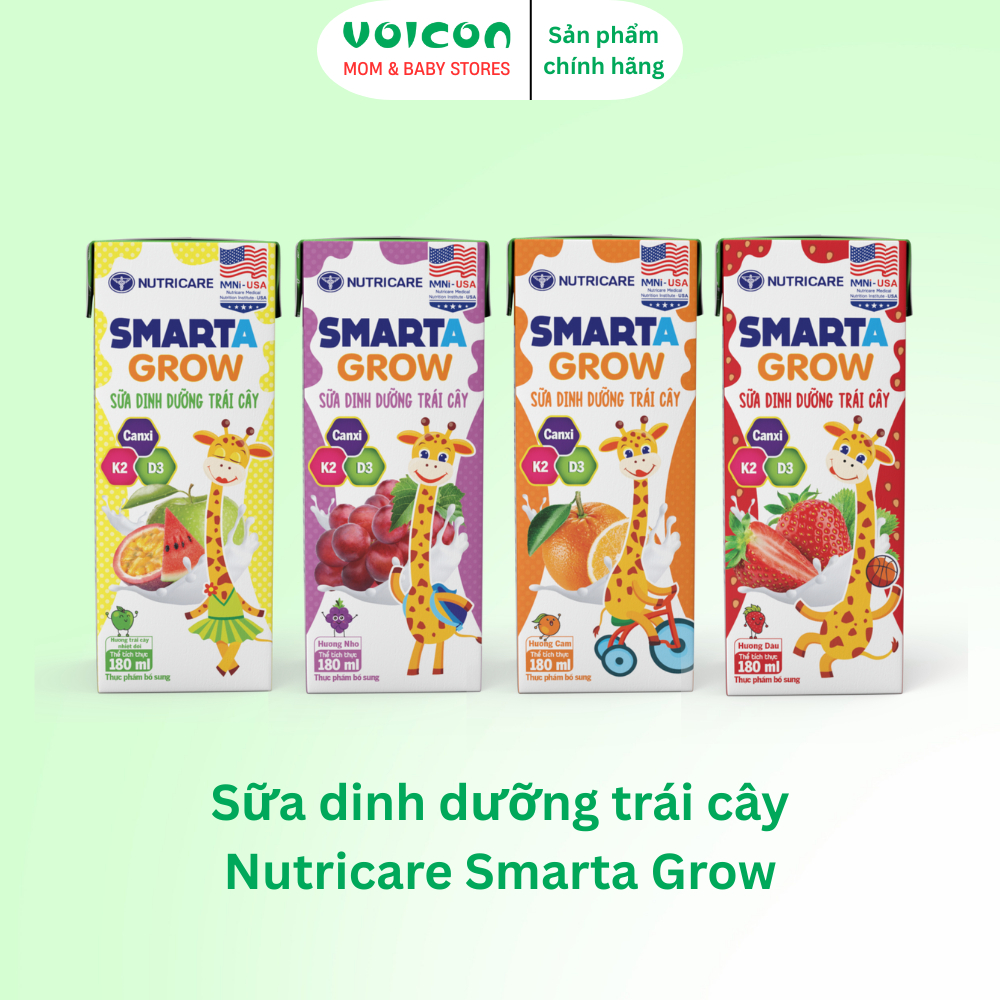 THÙNG Sữa dinh dưỡng trái cây Nutricare Smarta Grow vị cam, nho, dâu, trái cây nhiệt đới 110/180ml