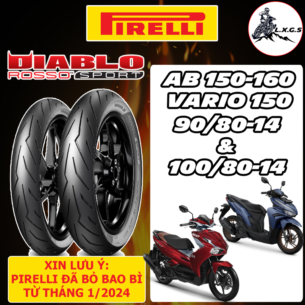 (Cặp 90/80-14 & 100/80-14 - ROSSO SPORT) Vỏ lốp xe PIRELLI ROSSO SPORT cho Vario 150, Airblade 150