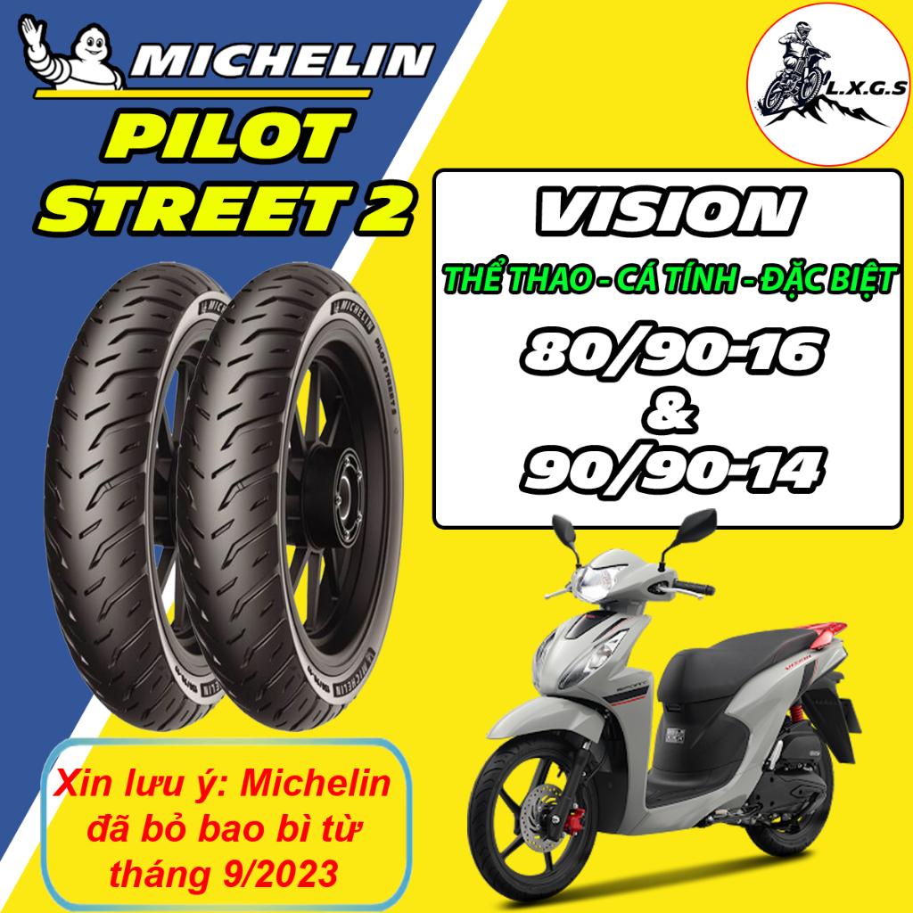 (MICHELIN - Vision Cá Tính - Thể Thao) Vỏ lốp xe Michelin Pilot Street 2 trước 80/90-16 sau 90/90-14