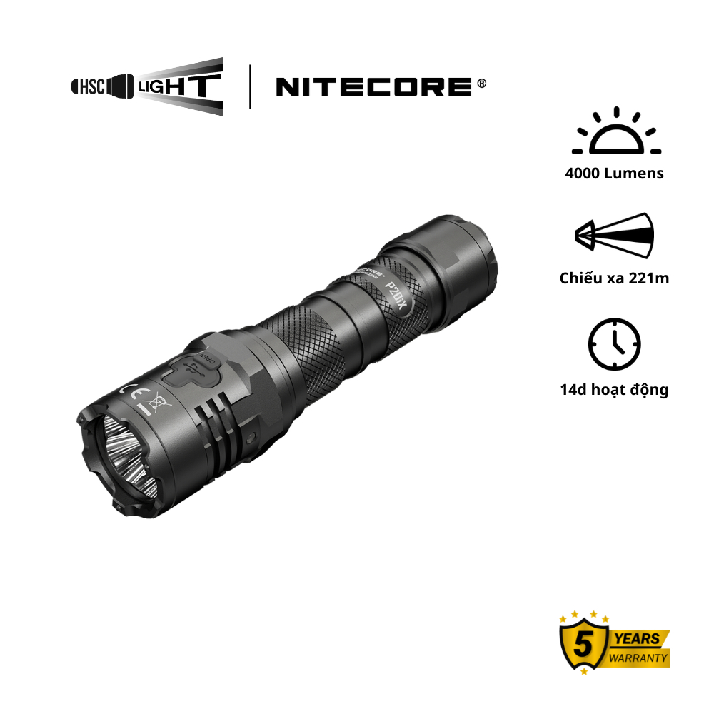 Đèn Pin NITECORE P20iX 4.000 Lm, Chiếu Xa 221M | 4000 Lumens – USB-C Rechargeable | 4 × CREE XP-L2 V