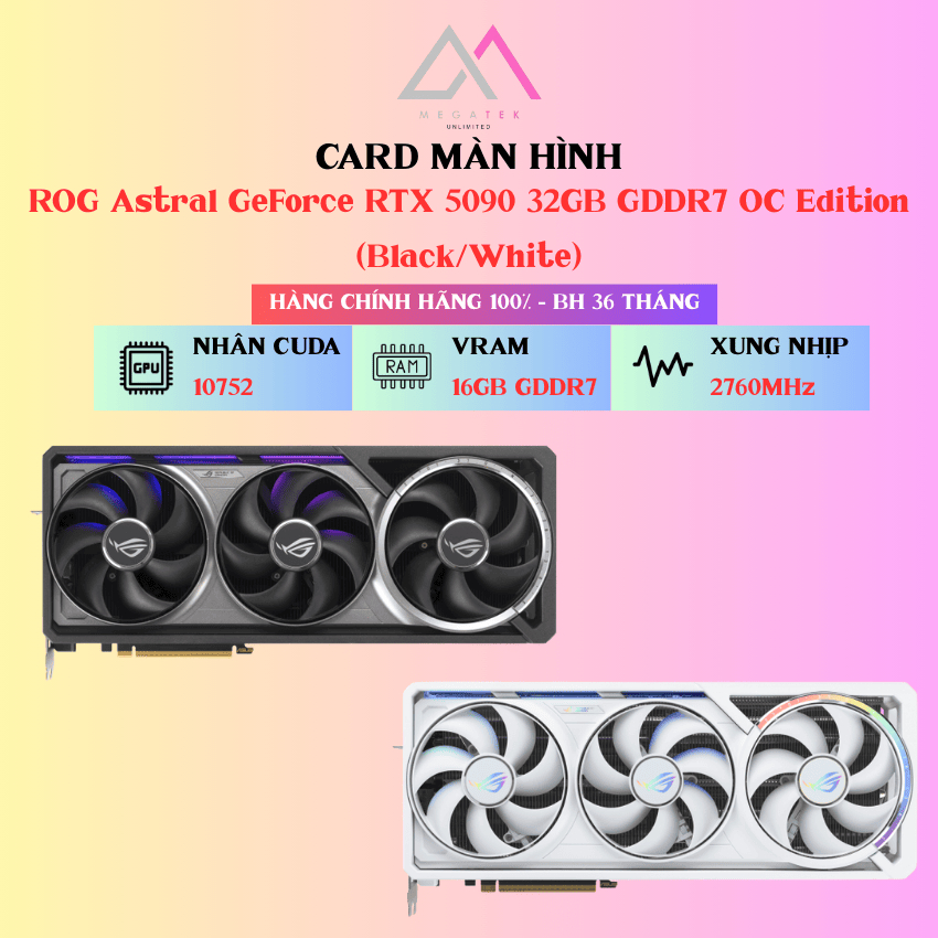 Card Màn Hình Asus ROG Astral GeForce RTX™ 5090 32GB GDDR7 OC Edition (Black/White) - Hàng chính hãn