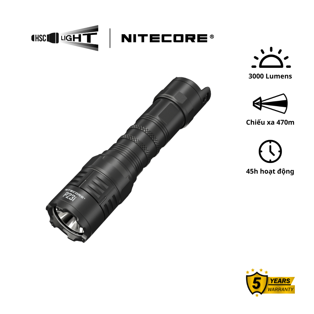 Đèn Pin Nitecore P23i | 3000 Lumens, Chiếu Xa 470m | 21700i Pin Sạc USB-C | Tactical Flashlight Siêu