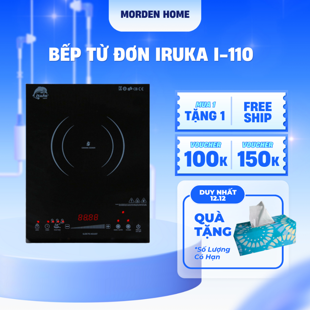 BẾP TỪ ĐƠN NHANH IRUKA I-110 – CÔNG SUẤT 2000W – MẶT KÍNH CHỊU LỰC – ĐIỀU KHIỂN CẢM ỨNG