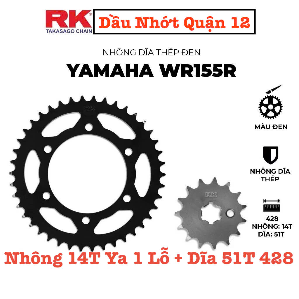 Yamaha WR155R - WR155 Nhông 14T + Dĩa 51T 428 Chính Hãng RK TAKASAGO JAPAN