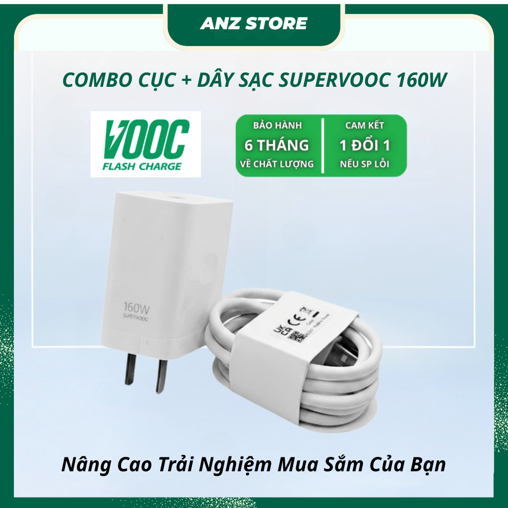 Combo Bộ Sạc Hổ trợ Super Vooc 160W Oppo/Realme - Củ Vooc 160W + Cáp Sạc 12A Hỗ Trợ Sạc Nhanh