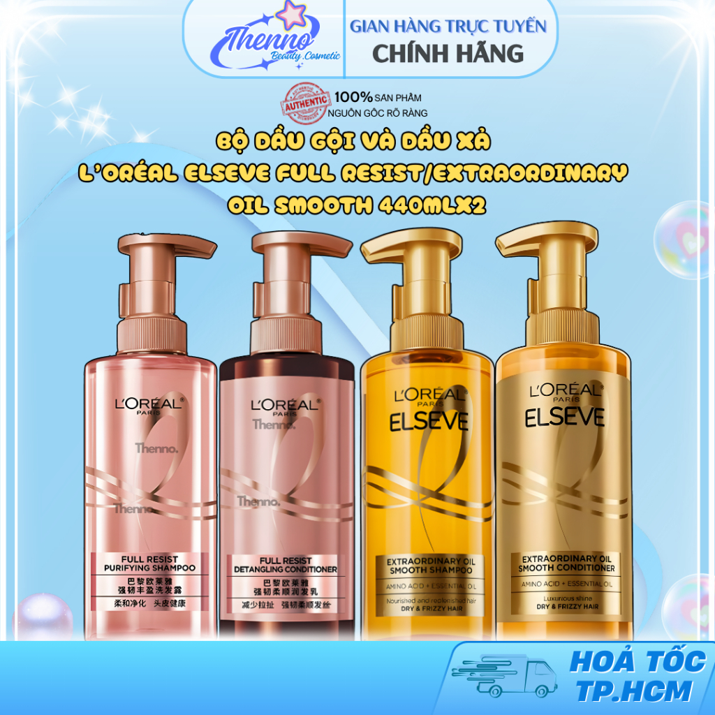 Bộ Dầu Gội và Dầu Xả L’Oréal Elseve Full Resist/Extraordinary Oil Smooth 440mlx2