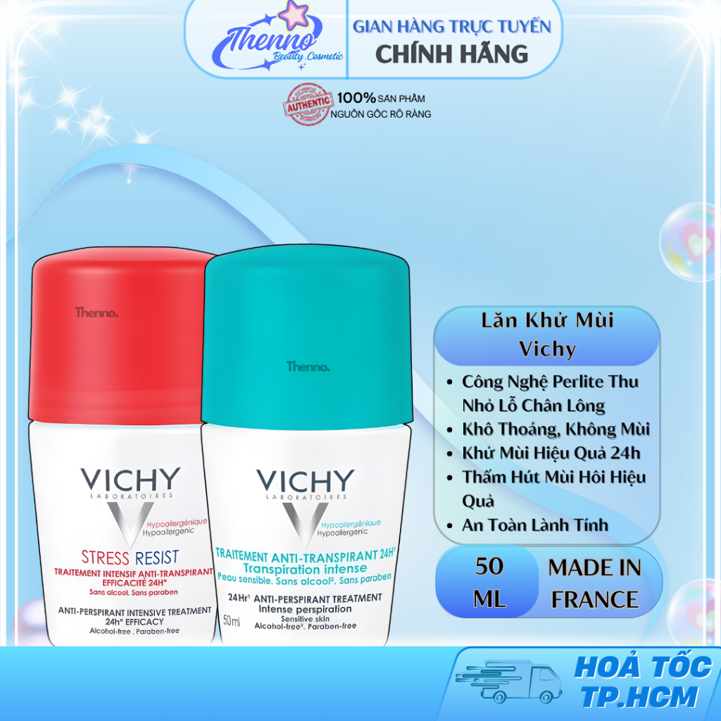 Lăn Khử Mùi Ngăn Mồ Hôi, Giữ Khô Thoáng Suốt 72h Vichy Detranspirant Intensif 72h 50ml