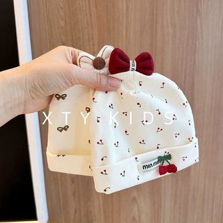 [ SẴN ] Mũ sơ sinh chất nỉ mềm họa tiết Cherry – Mũ cho bé  0-5  Tháng THU ĐÔNG xinh xắn, Ấm Áp Thoáng Mát MTE10