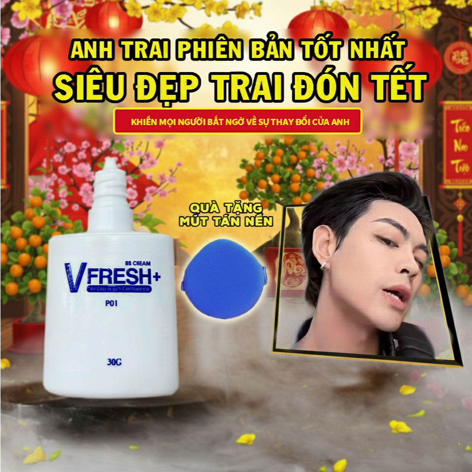  Kem nền nam V-FRESH PLUS: Nâng tone kiềm dầu che khuyết điểm cấp ẩm trẻ hóa da kháng nước 