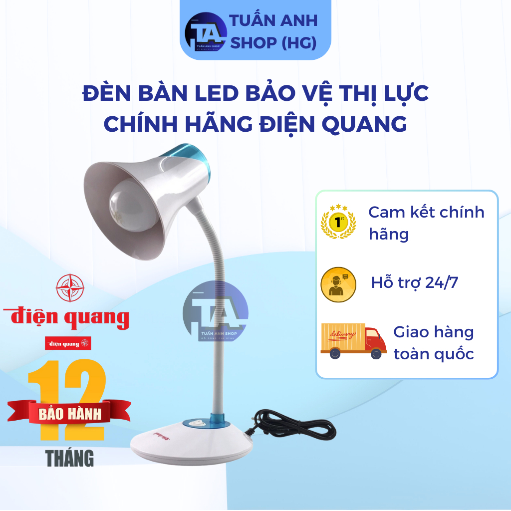 Đèn Bàn, Đèn Học LED Bảo Vệ Thị Lực Chính Hãng Điện Quang ĐQ DKL15 Cắm Điện Trực Tiếp Loại Tốt Giao 