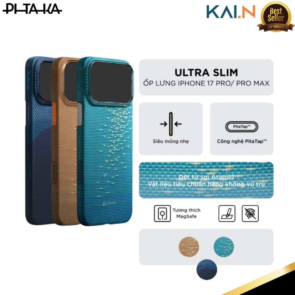 [iPhone 17 Pro/Pro Max/17 Air] Ốp Lưng PITAKA Ultra-Slim Phiên Bản Glints of Gold/ Lucid Blue & Hori