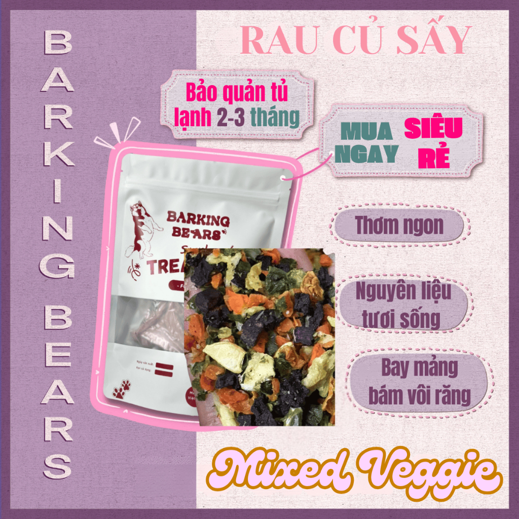 Mix Rau Củ Xay Nhỏ Sấy Khô Barking Bears Cho Chó Mèo
