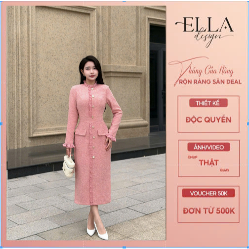 Váy Dạ Liền Thiết Kế Ella Desgin nữ kiểu dáng bút chì suông, dài tay , phù hợp mặc đi làm ,đi chơi ,