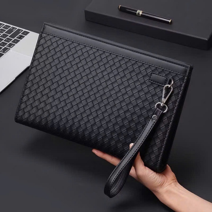 Ví Cầm Tay Clutch Nam Nữ Họa Tiết Đan Chéo Độc Đáo Phong Cách Hàn Quốc Chất Liệu Da Pu Cao Cấp