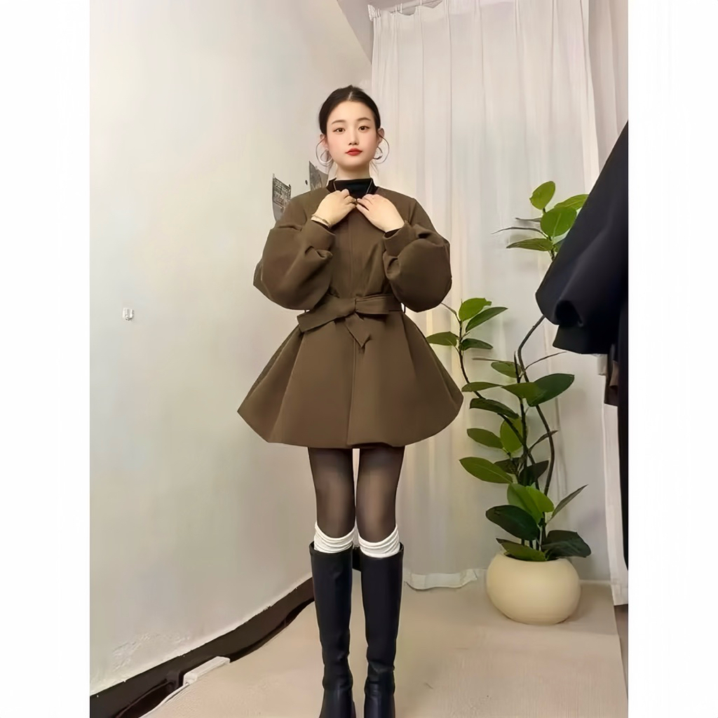Áo Khoác Dạ Ép Hàn 2 Lớp Tay Phồng Buộc Eo Sang Chảnh Almira Store | BigBuy360 - bigbuy360.vn