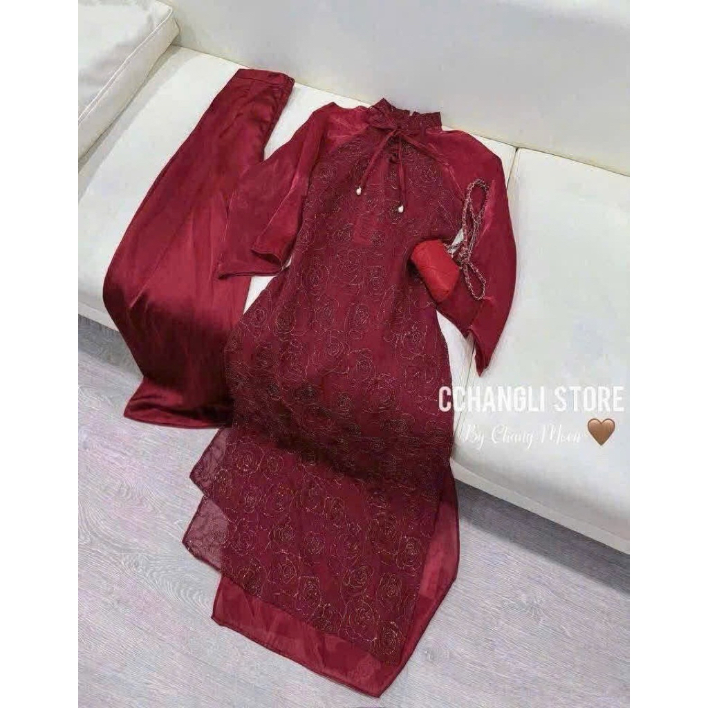 Mèo Mỡ Bigsize — Set áo dài cách tân hoa hồng Du Tiên kèm kèm quần lụa xuông bigsize 60-95kg | BigBuy360 - bigbuy360.vn