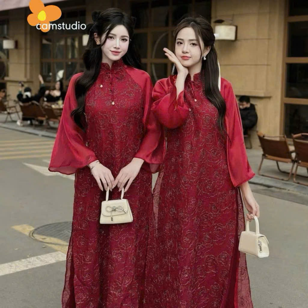 Mèo Mỡ Bigsize — Set áo dài cách tân hoa hồng Du Tiên kèm kèm quần lụa xuông bigsize 60-95kg | BigBuy360 - bigbuy360.vn