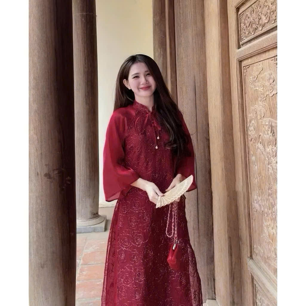 Mèo Mỡ Bigsize — Set áo dài cách tân hoa hồng Du Tiên kèm kèm quần lụa xuông bigsize 60-95kg | BigBuy360 - bigbuy360.vn