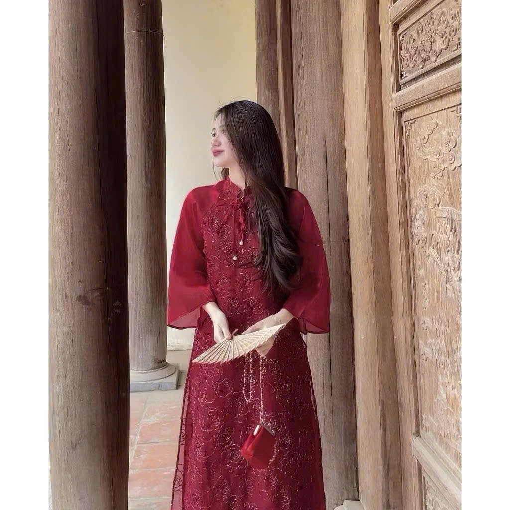 Mèo Mỡ Bigsize — Set áo dài cách tân hoa hồng Du Tiên kèm kèm quần lụa xuông bigsize 60-95kg | BigBuy360 - bigbuy360.vn