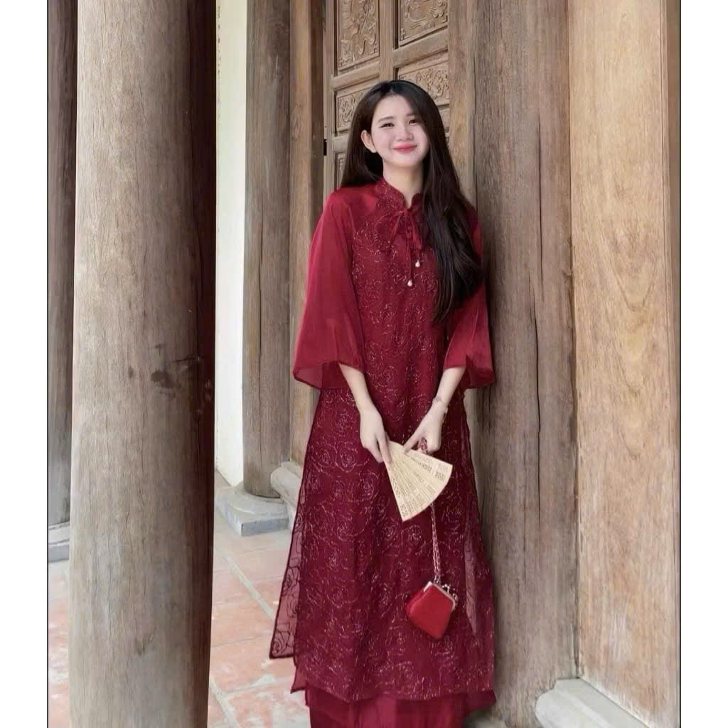 Mèo Mỡ Bigsize — Set áo dài cách tân hoa hồng Du Tiên kèm kèm quần lụa xuông bigsize 60-95kg | BigBuy360 - bigbuy360.vn
